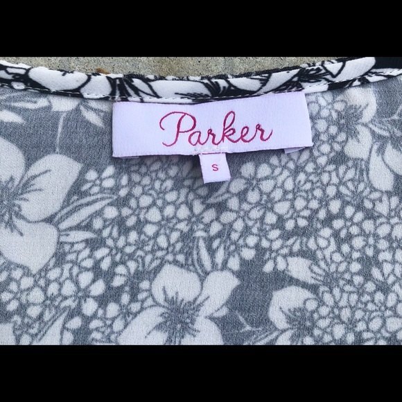 Parker Top Cold Shoulder Ruffle Trim V-Neck Black Floral Print S - Picture 3 of 5